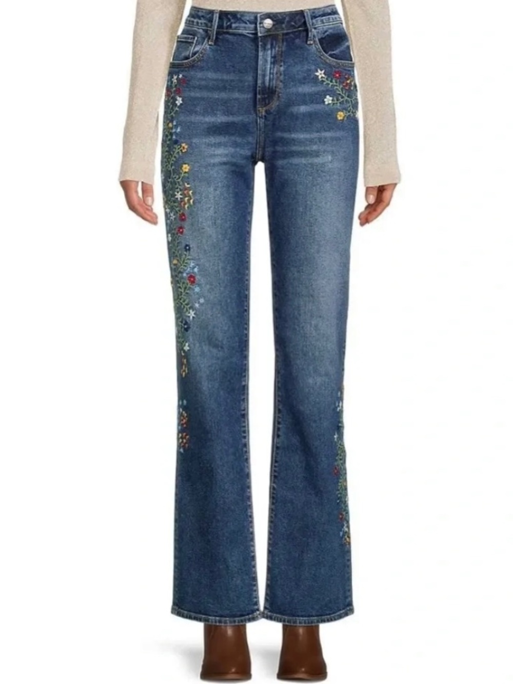 Driftwood Kelly Floral Embroidered Boot Cut Boho Festival Jeans 28x33 Mid Rise